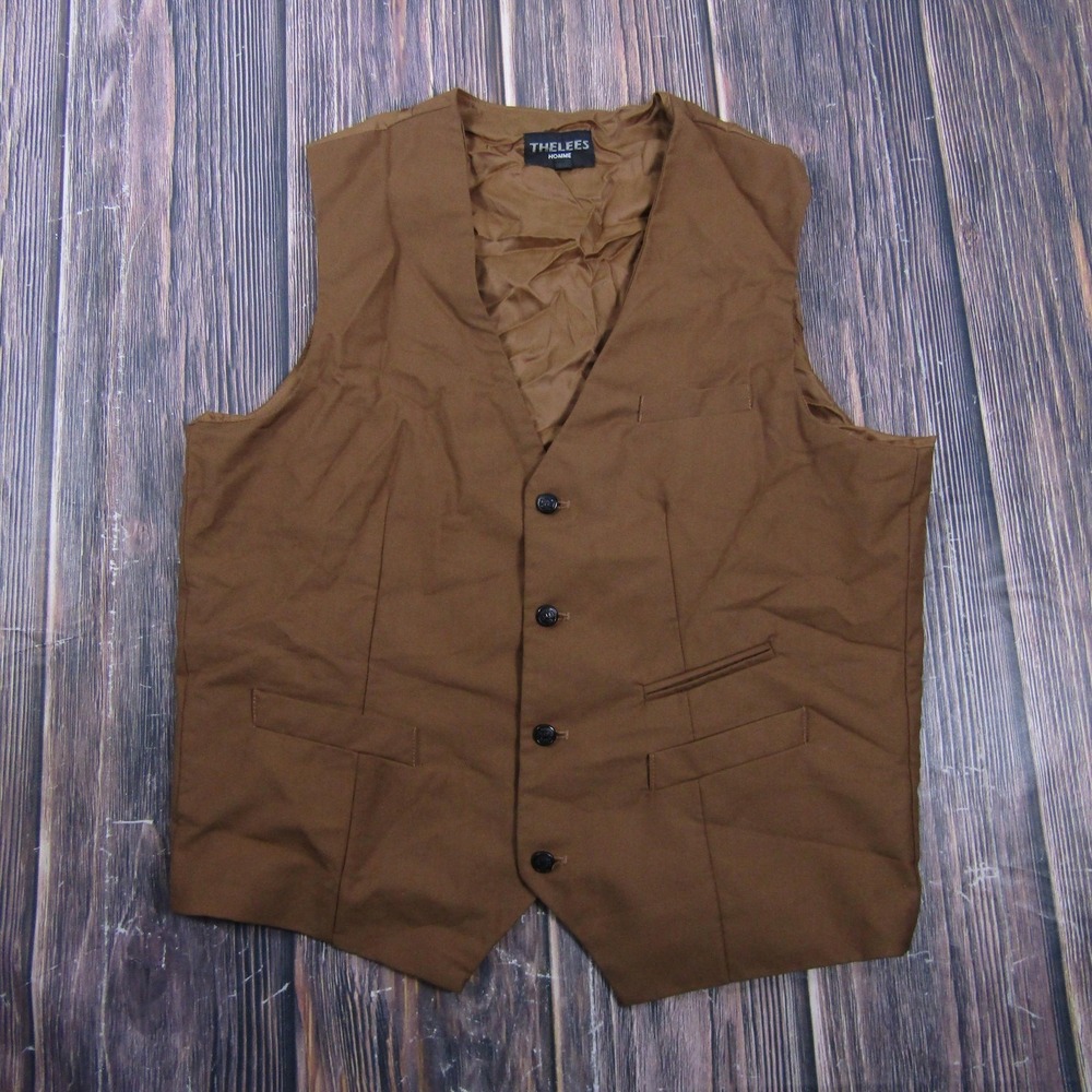 Suit Vest Thelees Mens 2XL Brown Polyester 3 Piece Formal Waistcoat Wedding